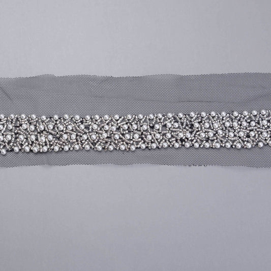 Pärlband - Marlyn - Band Strass Vita Pärlor Vit Svart Tyll 55