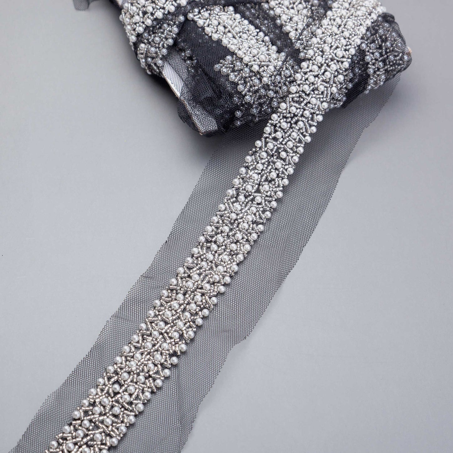 Band - Venice - Tygband Strass Vita Pärlor Vit 41