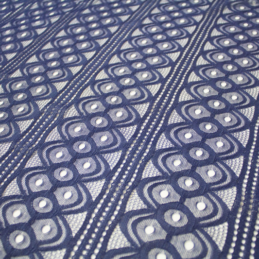 Stretch Spetstyg - Tyg Spets Marinblå Ovala Blad 6
