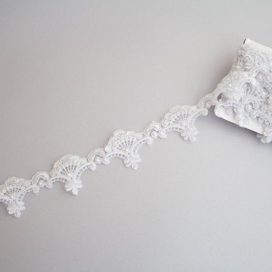 Brudspets Band  Brud Bröllop- Old Fashioned With Pearls - Vit Åt Det Gråa Hållet 3