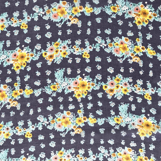 Mönstrat Chiffongtyg - Chiffong Tyg Mörkblå Gula Blommor 4