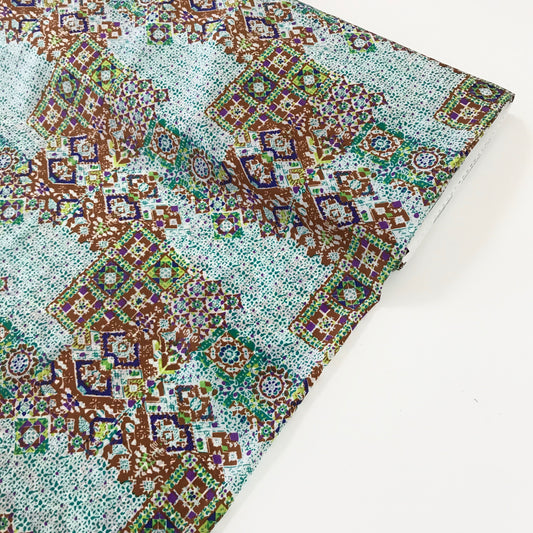 Fodertyg - Garden mosaik Brun Grön Lila 43