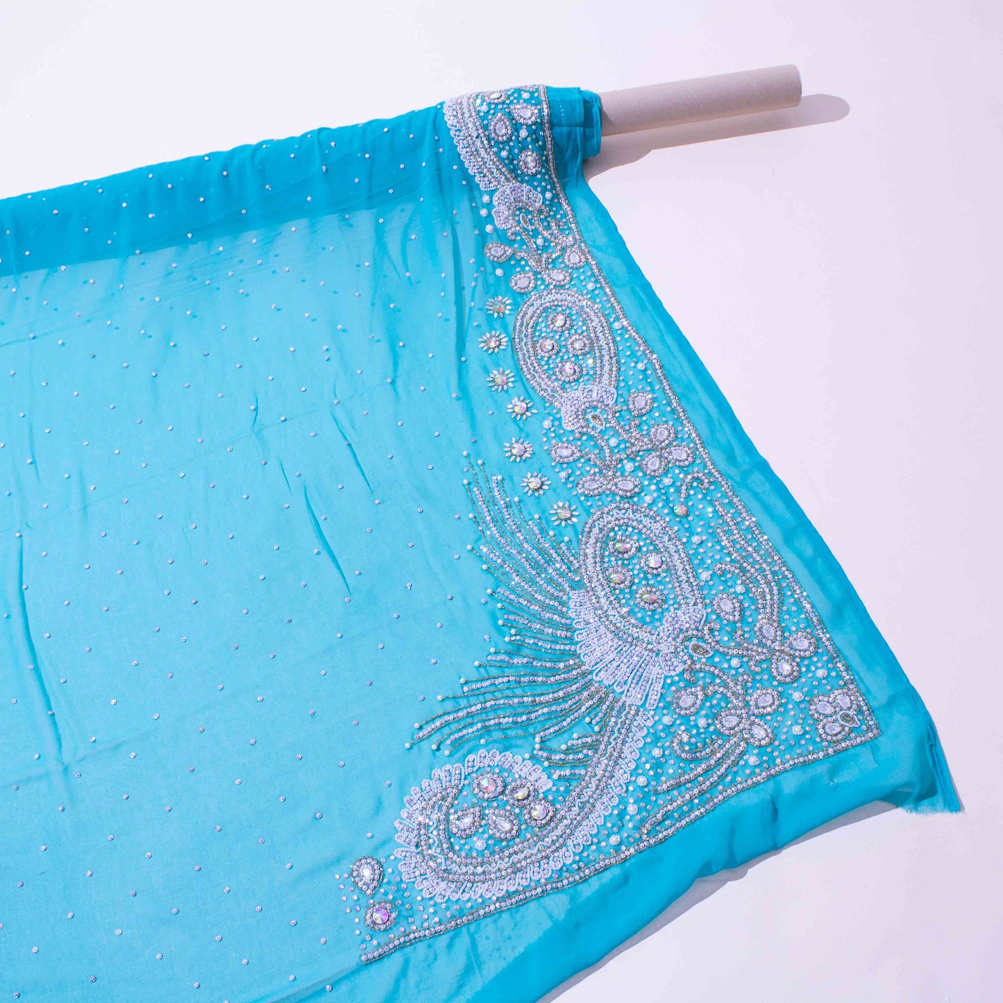 Kaftan - Blå Chiffong Silver / Guld / Vit Strass 24