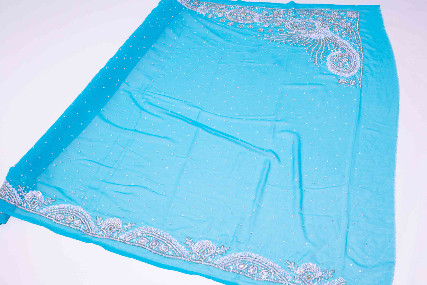 Kaftan - Blå Chiffong Silver / Guld / Vit Strass 24