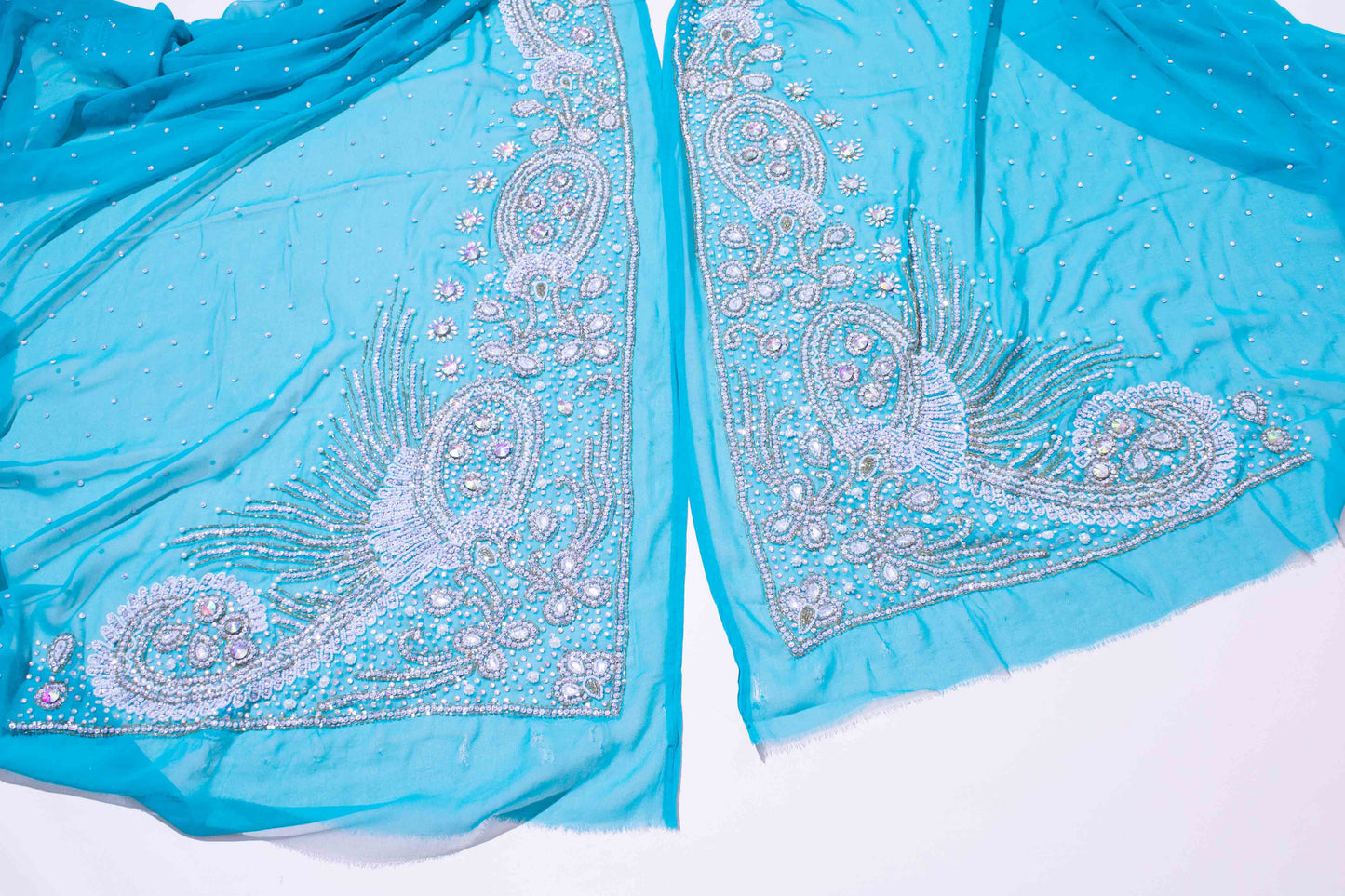 Kaftan - Blå Chiffong Silver / Guld / Vit Strass 24