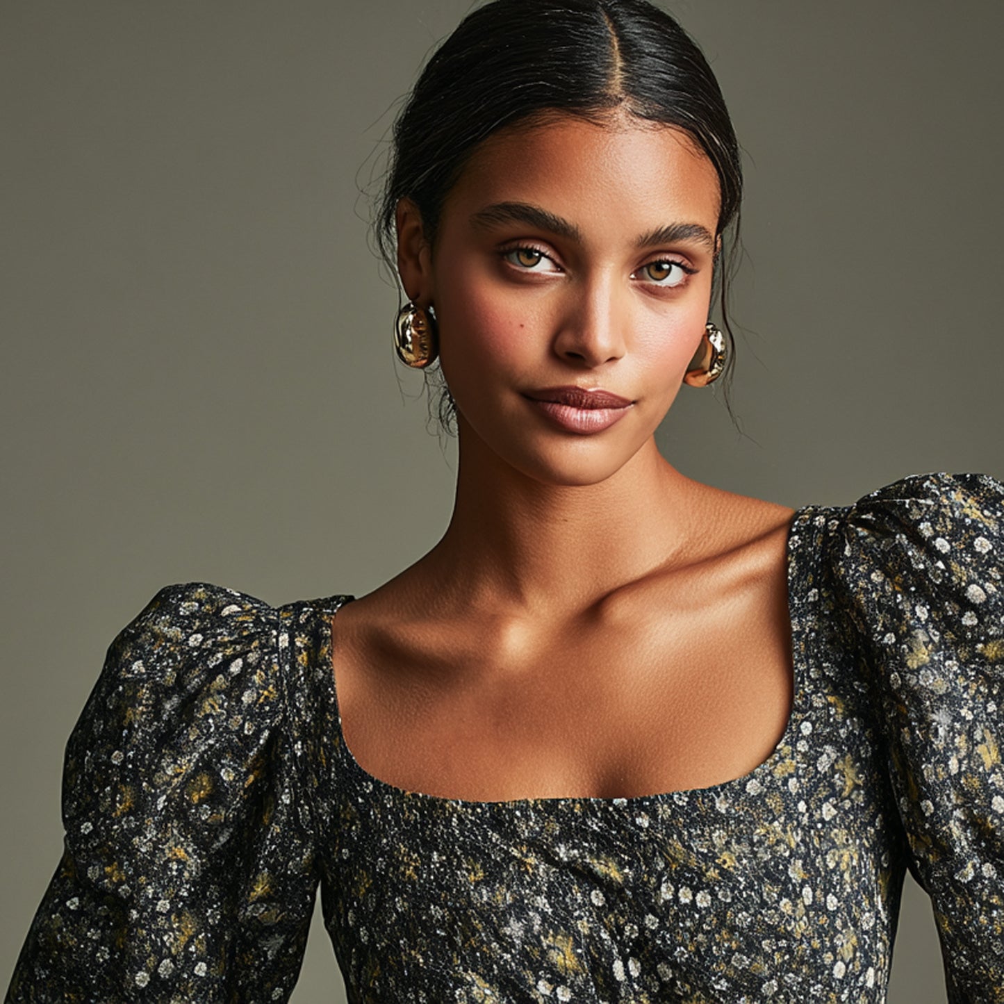 Mönstrade Modetyger - Mode Tyg Crepe Väldigt Mjuk Grön Svart Blad 11