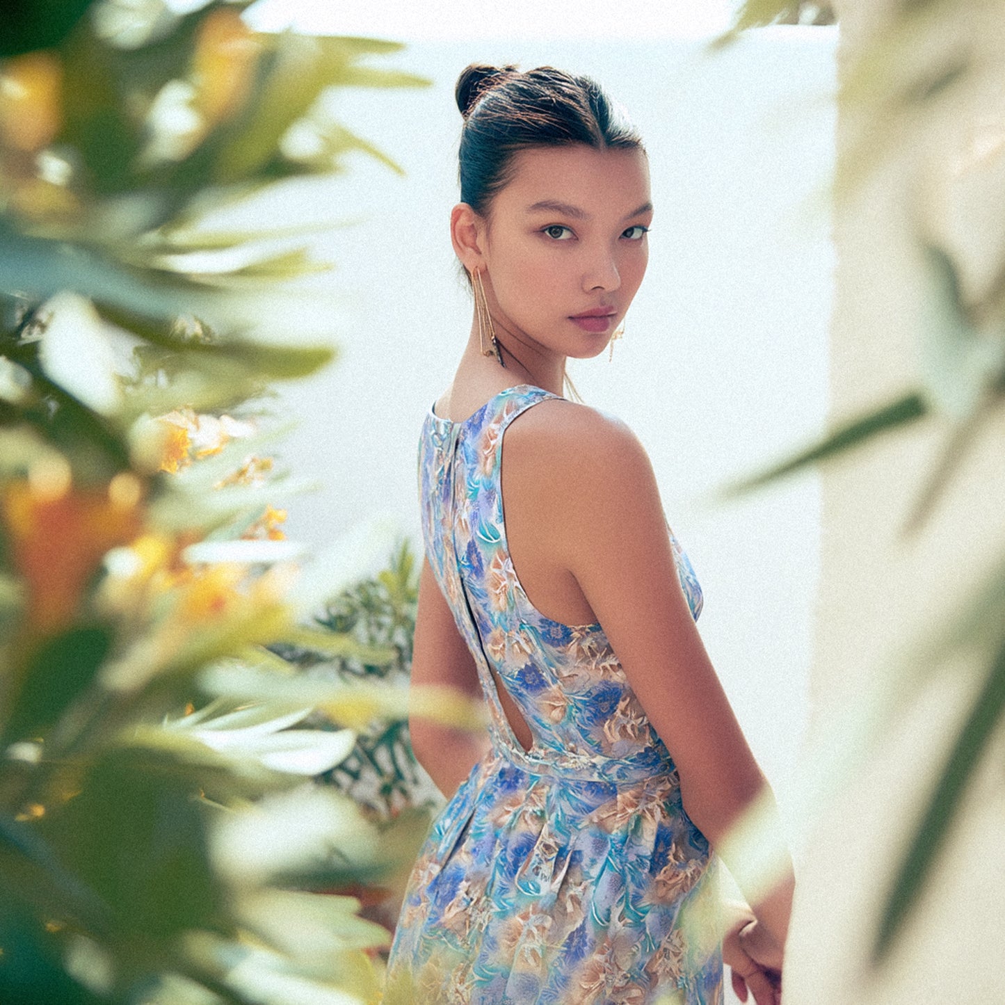 Mönstrade Modetyger - Mode Tyg Crepe Blommigt Blå Ljusblå Turkos Beige 25