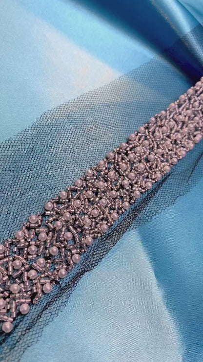 Pärlband - Marlyn - Band Strass Vita Pärlor Vit Svart Tyll 55