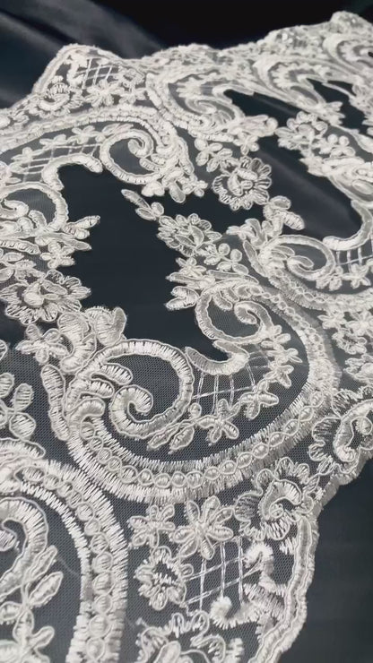 Brudspets Band - Brud Bröllop Spets Queen Lace Blomsterslinga Dropp Vit 39