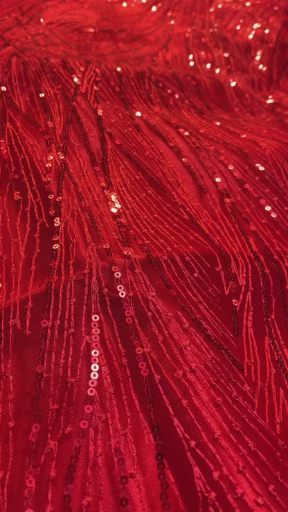 Broderat Tylltyg - Tyg Tyll Festtyg Spets Lori Paljetter Röd 20