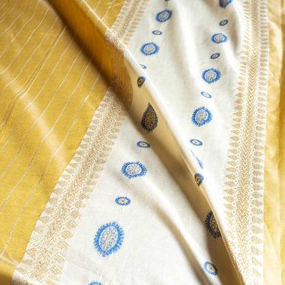 Sari - Siden Gul Beige Guld Blå 55