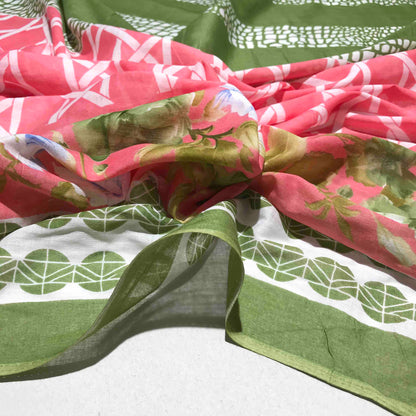 Mönstrade Modetyger - Bomull Aprikos Rosa Grön Vit Blommigt Geometrisk 31