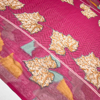 Mönstrade Chiffongtyger - Chiffong Cerise Orange Brun Blå Blad 36