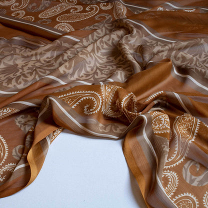 Mönstrade Chiffongtyger - Chiffong Brun Beige Blommigt Benvit Paisley Border 100