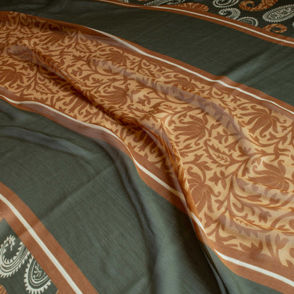 Mönstrade Chiffongtyger - Chiffong Grön Brun Blommigt Benvit Paisley Border 102