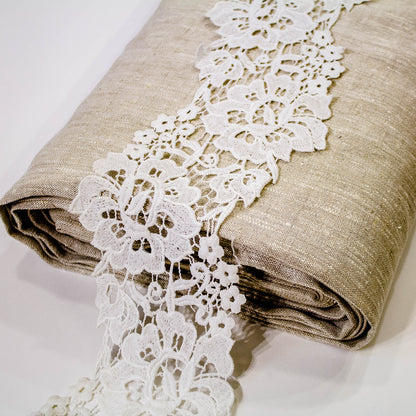 Broderade Spetsband - Band Tygband Brud Bröllop Knypplad Spets Vit Stora Blommor 500