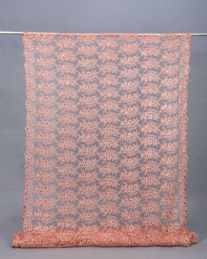 Broderat Tylltyg - Tyll Spets Alba Strass Paljetter Blommigt Rosa 17
