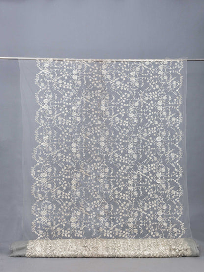 Broderat Tylltyg - Spets Fernanda Smala Blommor och Blad Blommigt Beige Grå 21