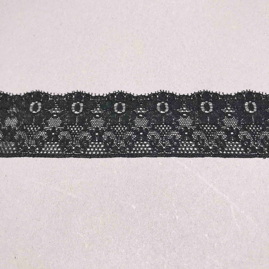 Spetsband - Chantilly Spets Svart Blommor 4,5cm 59