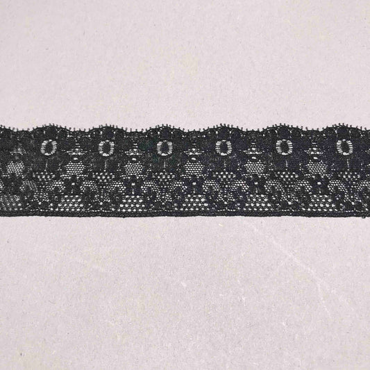 Spetsband - Chantilly Spets Svart Blommor 4,5cm 59