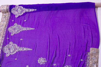 Sari - Lila Chiffong Guld Brodyr Silver Strass 30