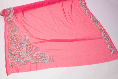 Kaftan - Aprikos Rosa Chiffong Silver / Guld / Vit Strass 23