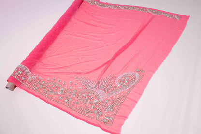 Kaftan - Aprikos Rosa Chiffong Silver / Guld / Vit Strass 23